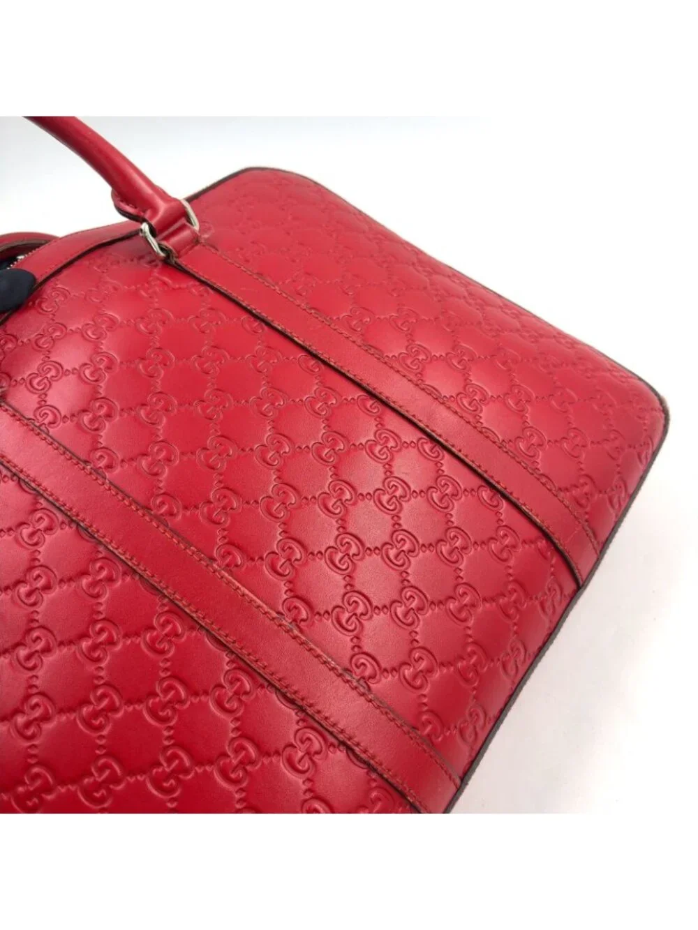 Gucci Guccissima Leather Red Business Bag Silver